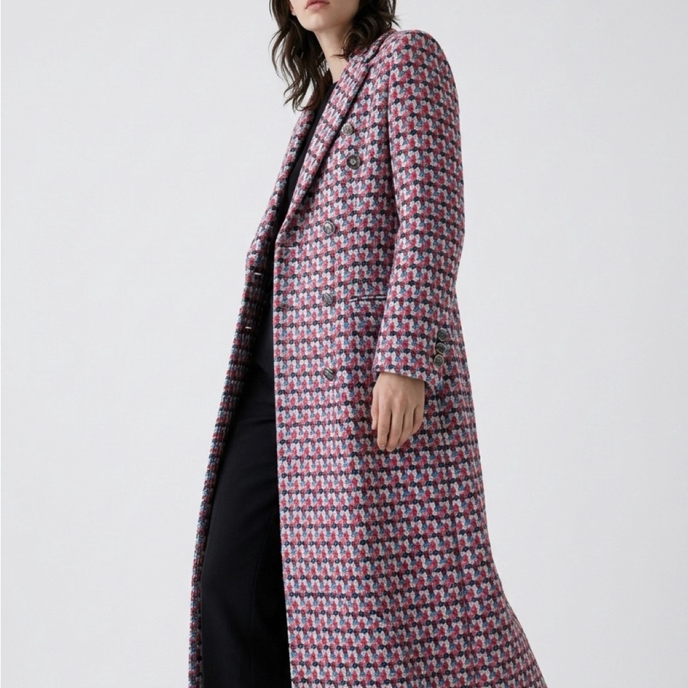 MSGM Pink Multi Tweed Long Maxi Coat